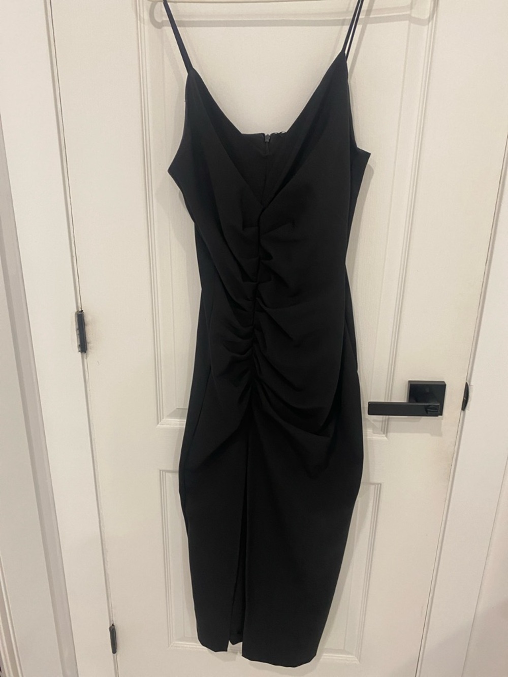 Zara Black Ruched Midi Slip Dress